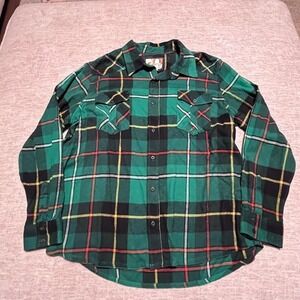 OP Ocean Pacific Men's 2XL Flannel‎ Shirt Green Plaid Button-Up Long Sleeve